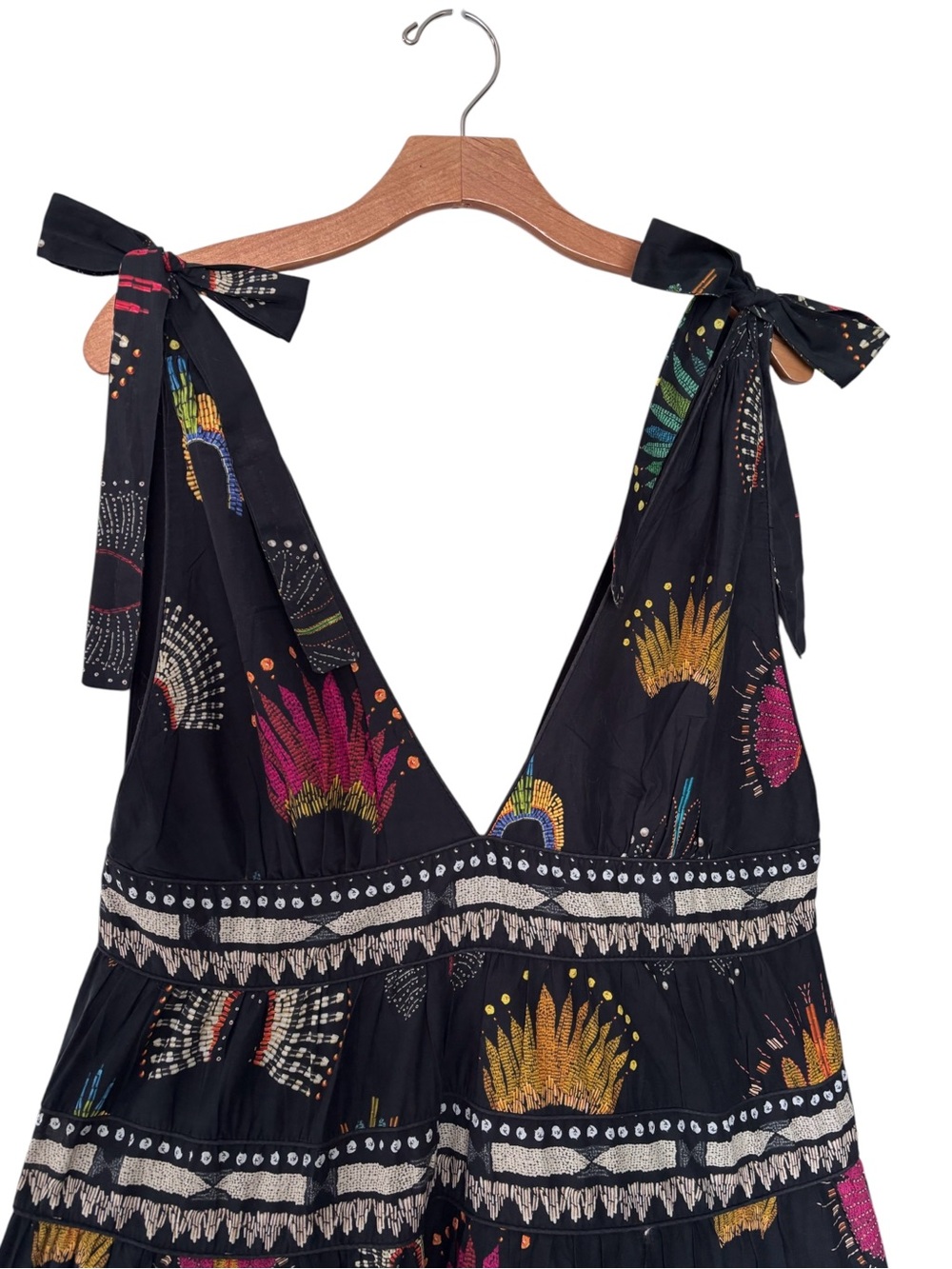 FARM Rio Wonderful Headdress V-Neck Midi Dress Xl Tiered Multicolor Print - Picture 5 of 12